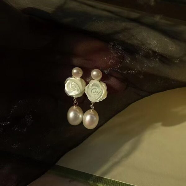Rose and Water-Drop Pearl Ear Studs