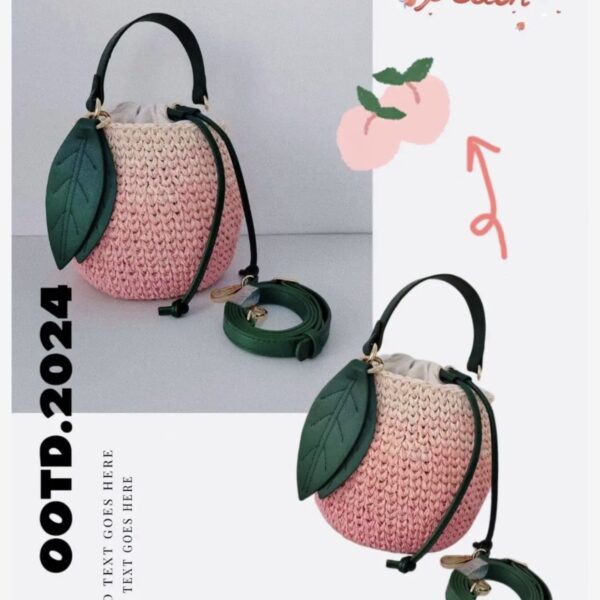 Hand-knitted Gradient Peach Colour Bucket Bag