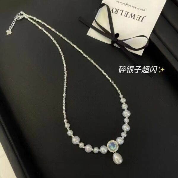 Natural Aquamarine Necklace with Wholly Sterlling Silver Scraps Chain