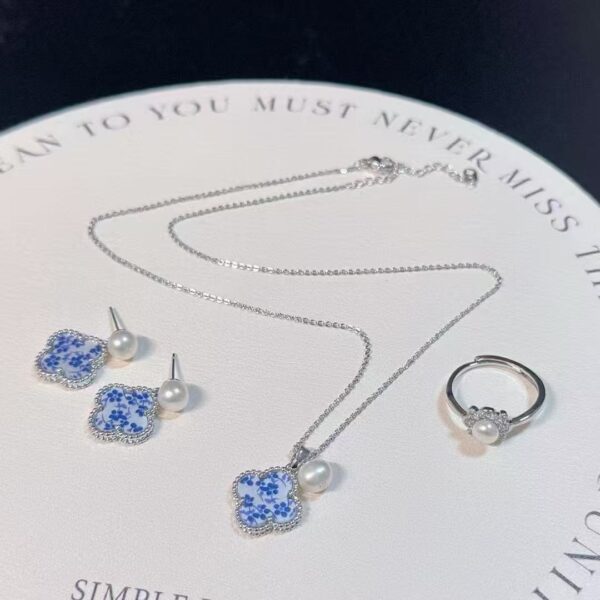 "Qinghua Porcelain" Pearl Necklace+Earrings+Ring Suit - Image 5