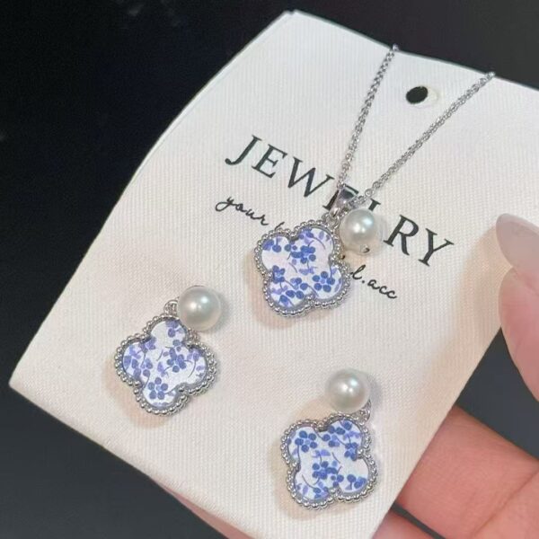 "Qinghua Porcelain" Pearl Necklace+Earrings+Ring Suit - Image 4