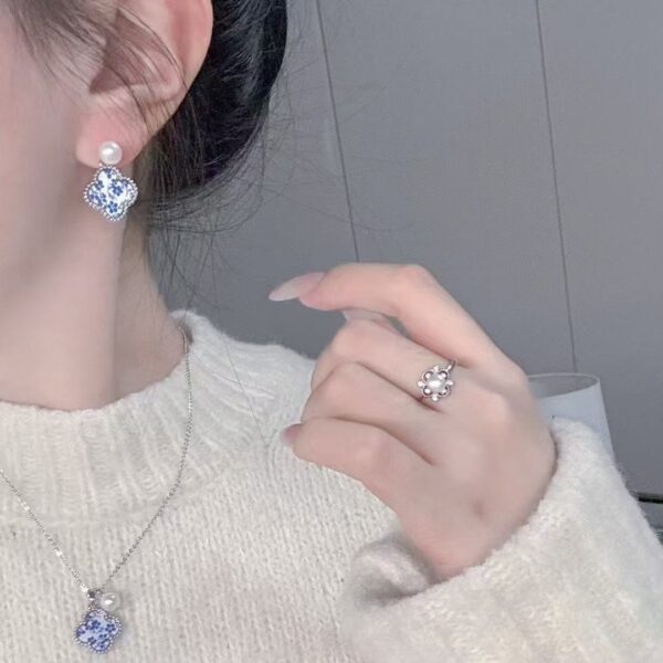 "Qinghua Porcelain" Pearl Necklace+Earrings+Ring Suit - Image 2